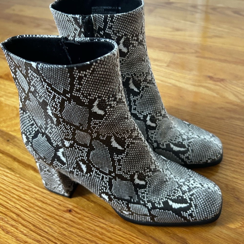 Madden Girl Black and White Snakeskin Ankle Booties